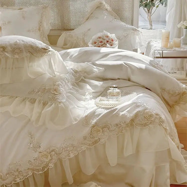 Romantic French Pink White Egyptian Cotton 1000TC Embroidery Wedding Bedding Set